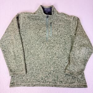Eddie Bauer Mens L Green Sweater Fleece Quarter Zip Pullover Outdoor Top